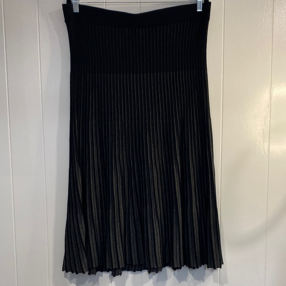 Max Studio A-Line Pleated Knit Midi Skirt Academia Winter Black Gray Size XL-1X - Picture 3 of 11